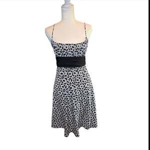 Soprano Black White Scroll Print Empire Waist Dress Spaghetti Strap S